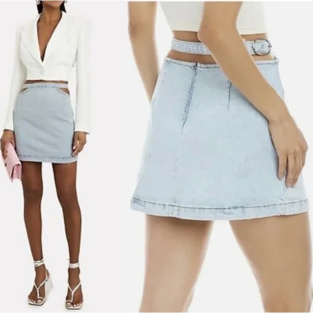 NWT WEWOREWHAT CUT OUT SKIRT INDIGO COMFORT SUPER LIGHT WASH Size medium
